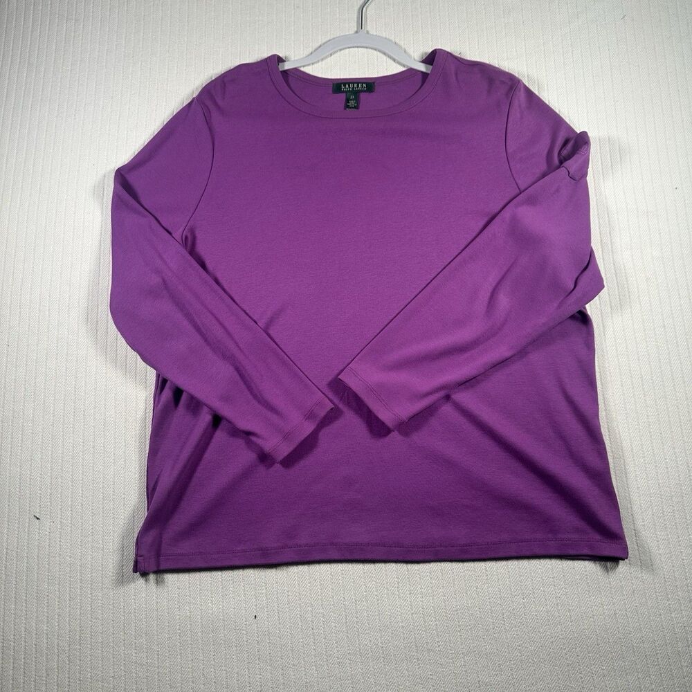 Ralph Lauren Women’s 2X Plus Size Purple Long Sleeve Crewneck Shirt Top
